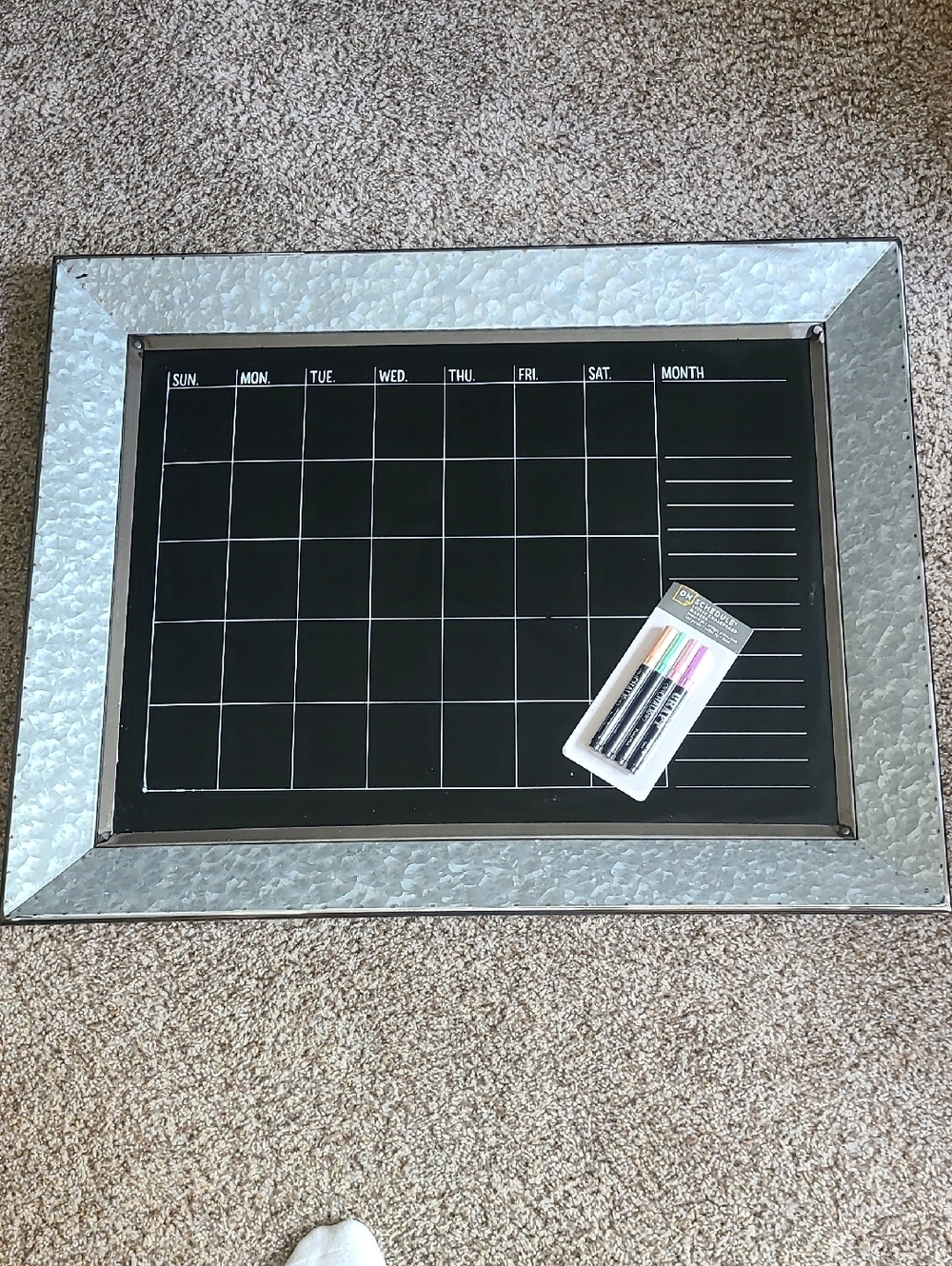 Galvanized Framed Chalkboard Monthly Planner - Black